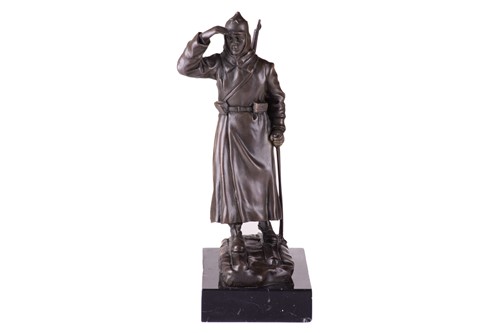 Lot 181 - A Soviet bronze figure of a frontier guard on...