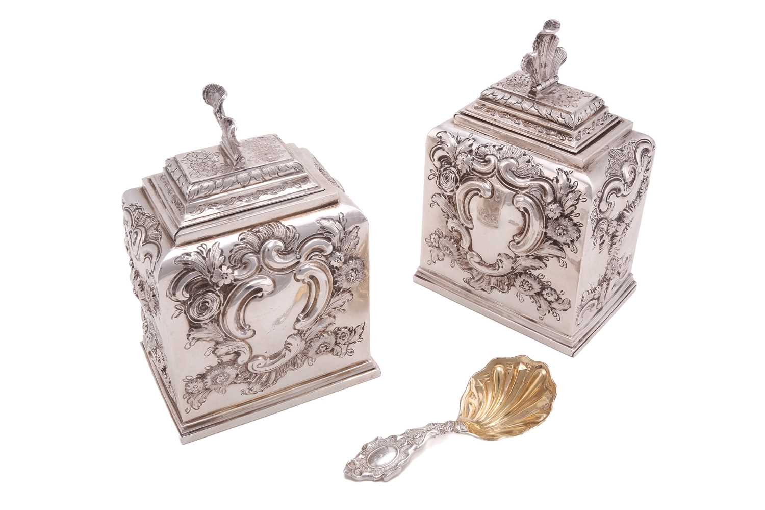Lot 504 - A pair of mid-Victorian silver tea caddies....