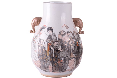 Lot 93 - A Chinese porcelain heavy baluster vase,...