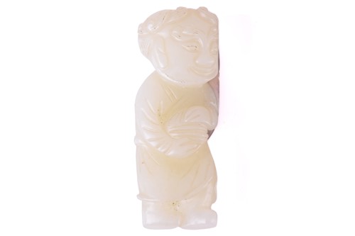 Lot 79 - A Chinese white jade figure of a man with...