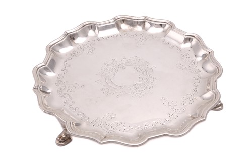 Lot 326 - George II style silver waiter, London 1904 by...