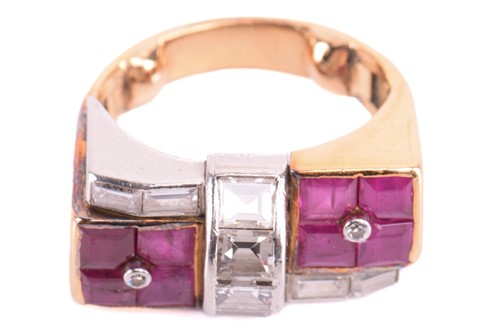 Lot 6 - A late Art Deco ruby and diamond dress ring,...