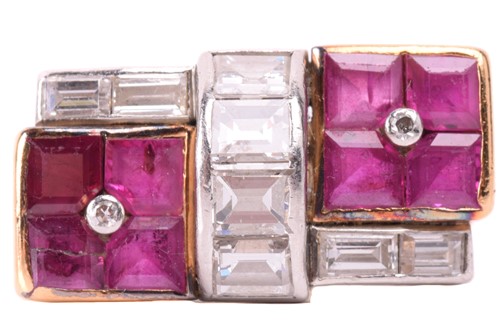 Lot 6 - A late Art Deco ruby and diamond dress ring,...