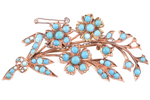 Lot 89 - A turquoise floral brooch designed as a spray...