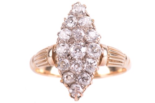 Lot 253 - A diamond marquise shape cluster ring, set...