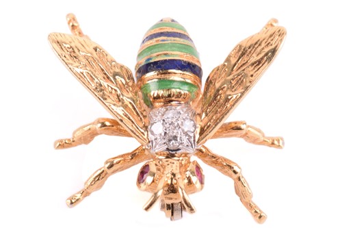 Lot 185 - An 18-carat gold, enamel and diamond bee...