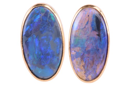 Lot 61 - A pair of black opal stud earrings in 18ct...