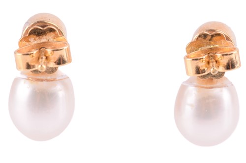 Lot 28 - A pair of cultured pearl and diamond earrings...