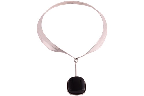 Lot 326 - Georg Jensen - 'Neck Ring' with square smoky...