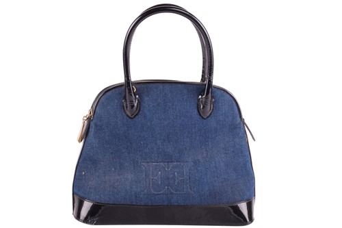 Lot 11 - An Escada bowler bag in denim with black...