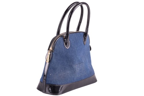 Lot 11 - An Escada bowler bag in denim with black...