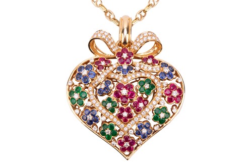 Lot 52 - A heart-shaped diamond, ruby, sapphire and...