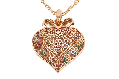 Lot 52 - A heart-shaped diamond, ruby, sapphire and...