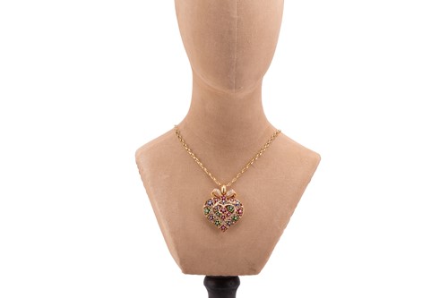 Lot 52 - A heart-shaped diamond, ruby, sapphire and...