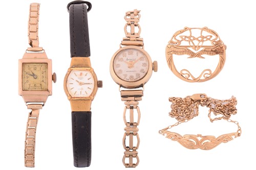 Lot 241 - Three watches, a brooch and a necklace....