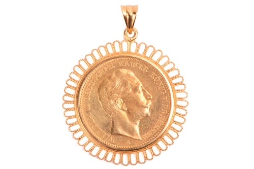 Lot 377 - A 1905 German 20 Mark gold coin, Deutsches...