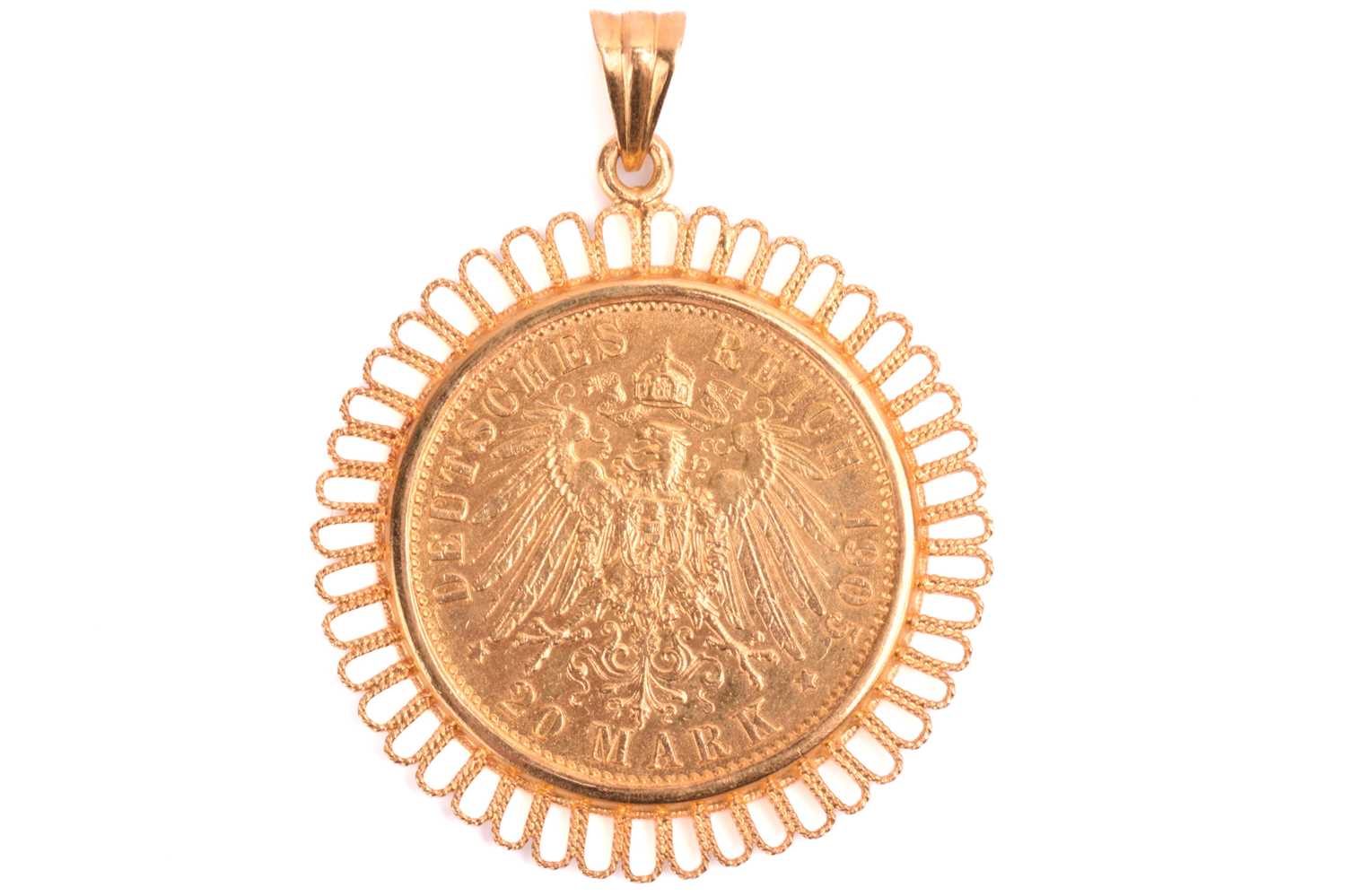Lot 377 - A 1905 German 20 Mark gold coin, Deutsches...