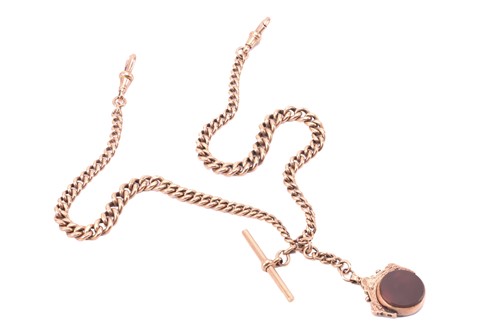 Lot 31 - A 9-carat rose gold curb pattern watch chain;...