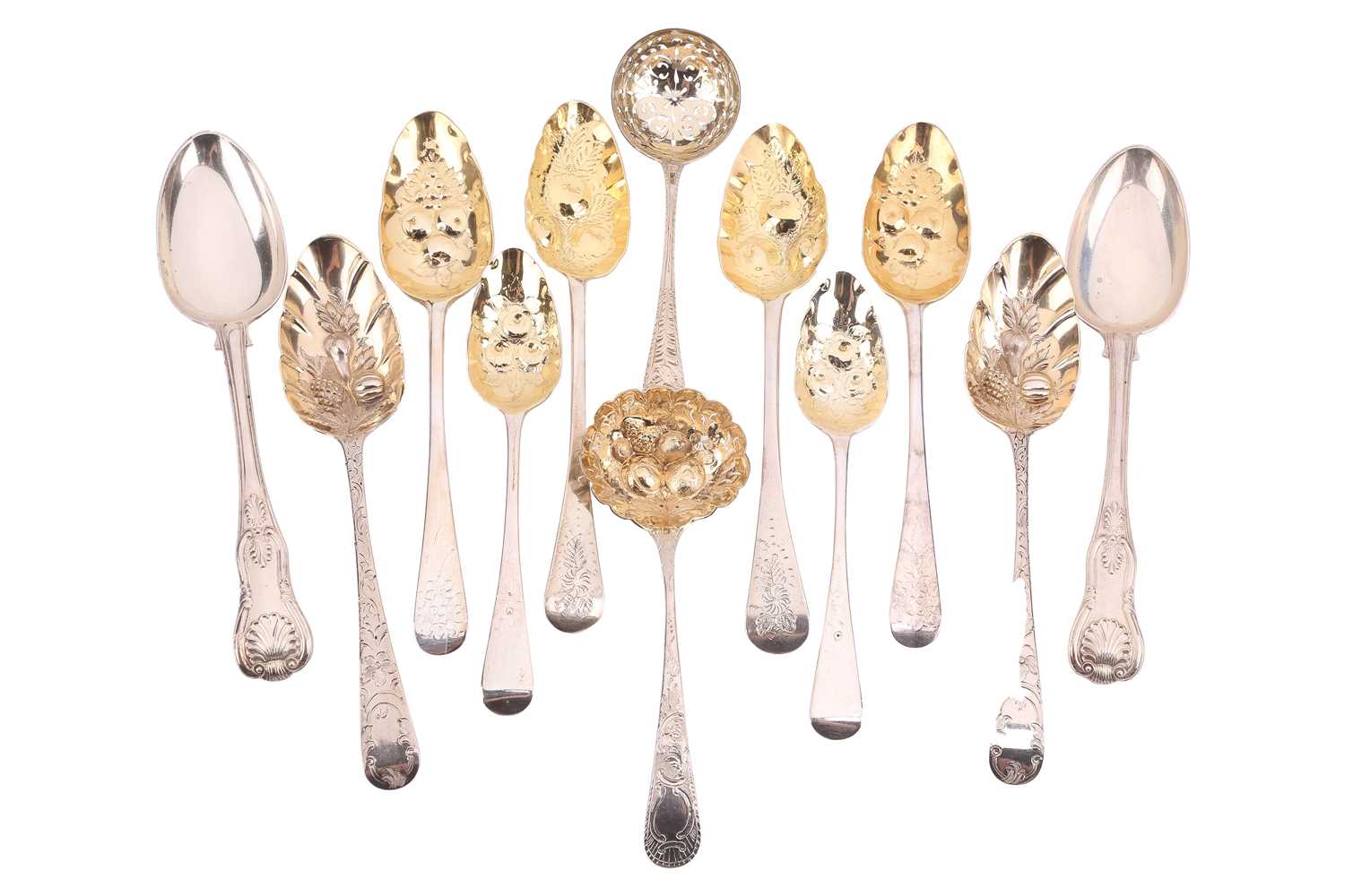 Lot 551 - Four pairs of silver berry spoons each with