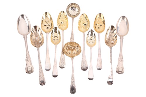 Lot 551 - Four pairs of silver berry spoons each with...