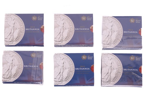 Lot 358 - A set of six UK 2012 Britannia silver £2...