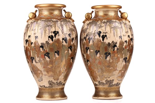 Lot 115 - A pair of large Japanese Satsuma pottery vases,...