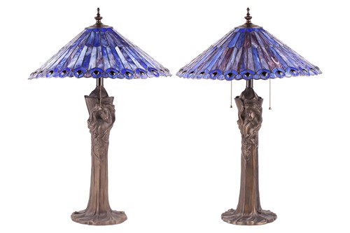 Lot 148 - A pair of Art Nouveau style figural-column...