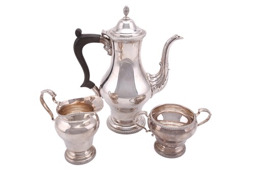 Lot 521 - A heavy silver three-piece coffee set,...