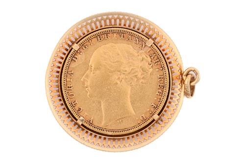 Lot 222 - A Victorian bun head sovereign in later gold...