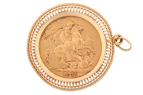 Lot 222 - A Victorian bun head sovereign in later gold...