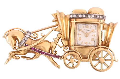 Lot 180 - A Bucherer diamond and ruby set horse and...