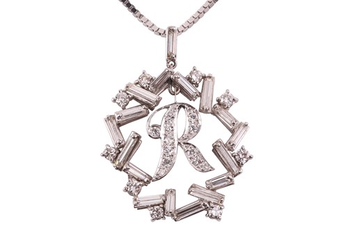 Lot 98 - A diamond pendant with the initial 'R'...