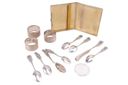 Lot 331 - A silver cigarette case, napkin rings,...