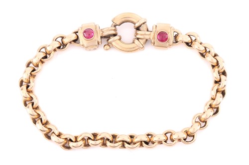 Lot 75 - A 9ct gold and ruby set bracelet; the cable...