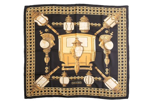 Lot 139 - Hermès - a silk pocket square and a silk scarf;...