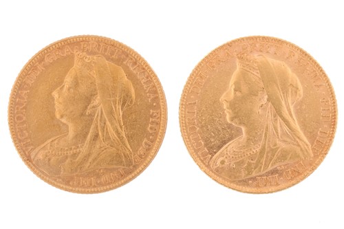 Lot 220 - Two Victorian sovereigns, dated 1897 and 1899.