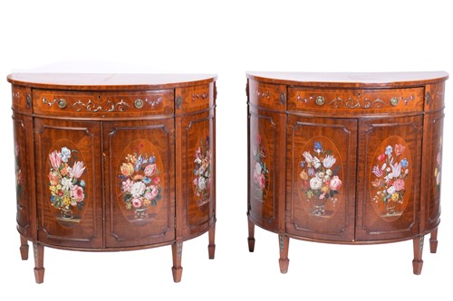 Lot 134 - A pair of Edwardian painted mahogany demilune...