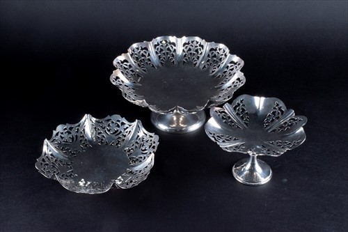 Lot 356 - Two silver tazzas with pierced rims and flared...