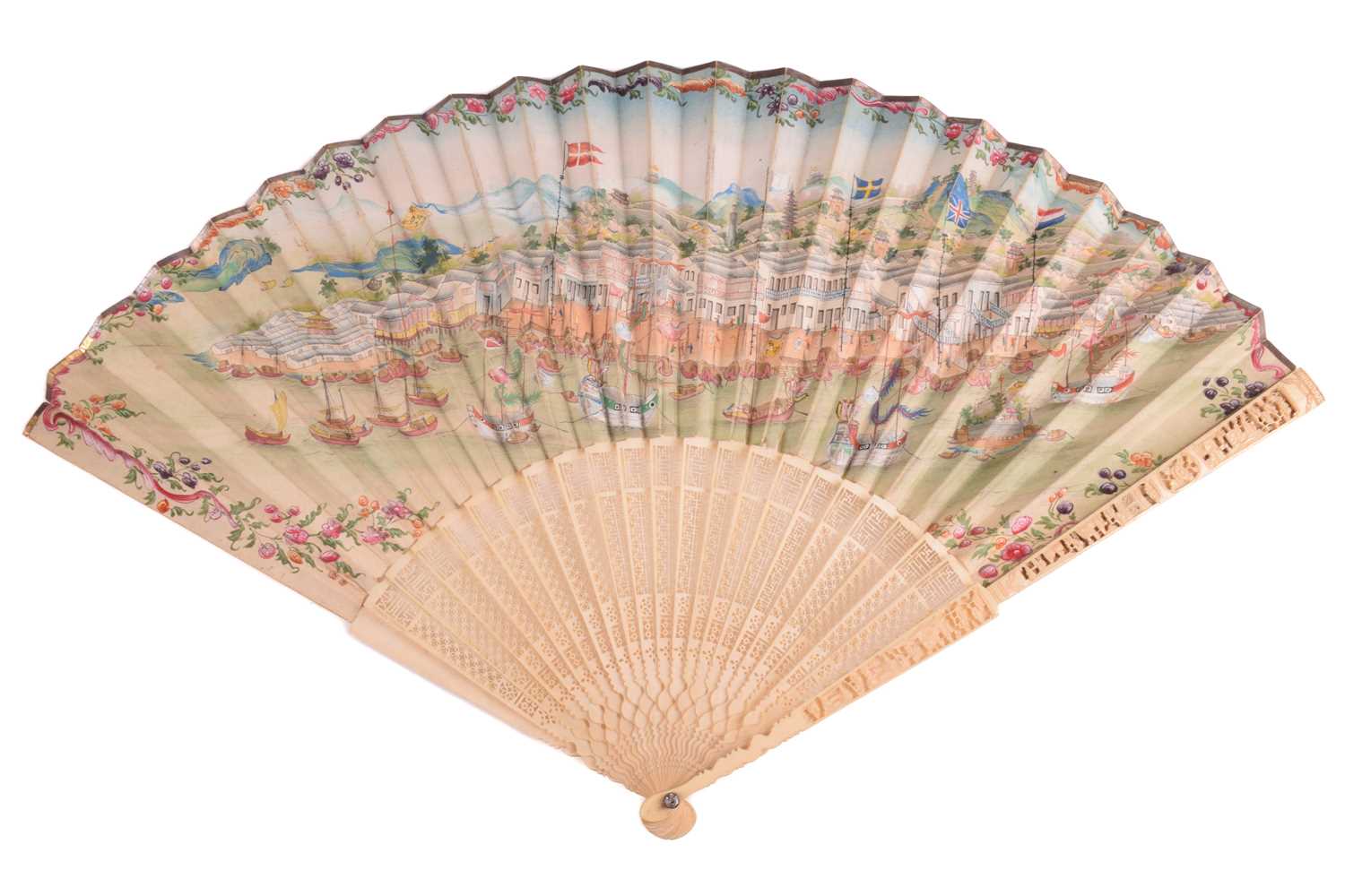 Lot 227 - A Chinese documentary Ivory and rice paper fan,...