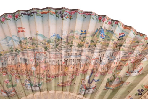 Lot 227 - A Chinese documentary Ivory and rice paper fan,...