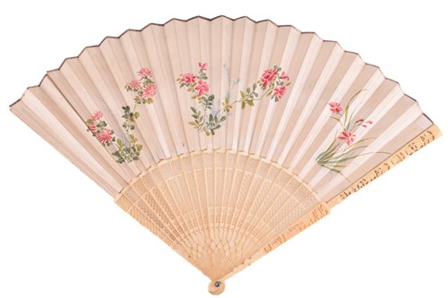 Lot 227 - A Chinese documentary Ivory and rice paper fan,...