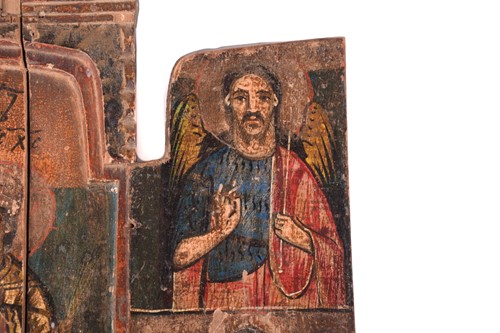 Lot 260 - A Greek Orthodox painted triptych icon, the...