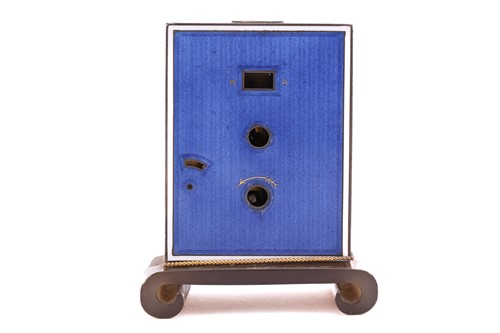 Lot 309 - A miniature French blue guilloche enamel...