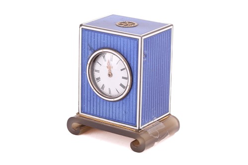 Lot 309 - A miniature French blue guilloche enamel...