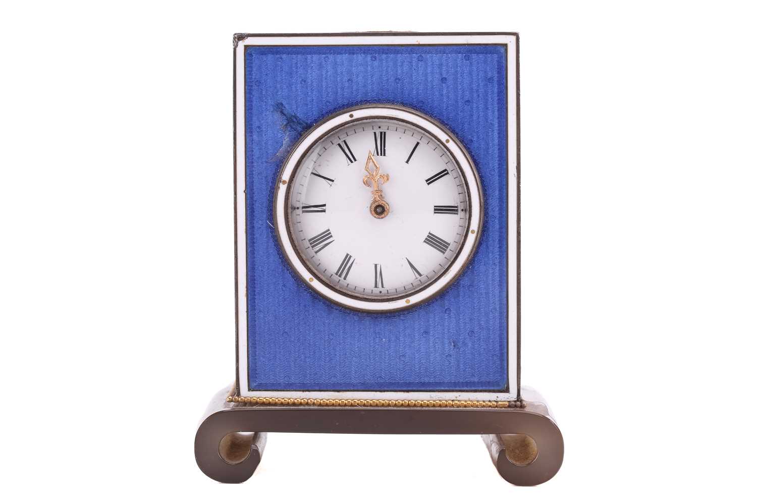 Lot 309 - A miniature French blue guilloche enamel...