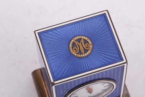 Lot 309 - A miniature French blue guilloche enamel...
