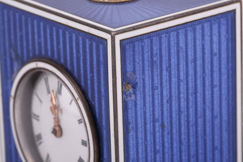 Lot 309 - A miniature French blue guilloche enamel...
