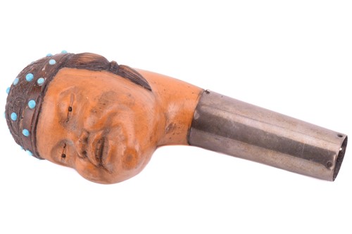 Lot 93 - A Chinese-carved boxwood walking cane handle,...