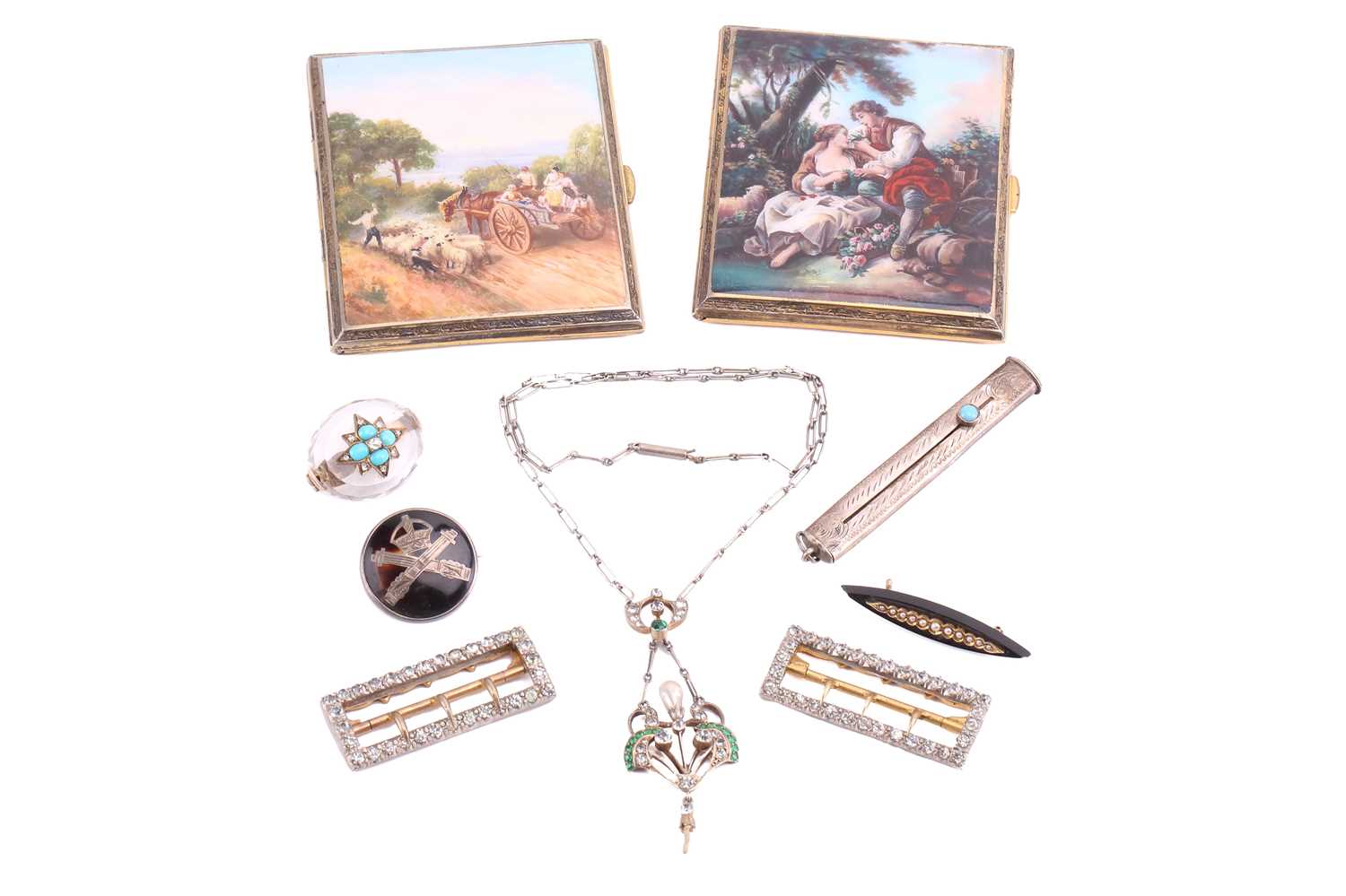 Lot 60 - A diamond, turquoise and rock crystal brooch,...