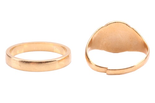 Lot 61 - Two 18ct yellow gold rings; to include a plain...